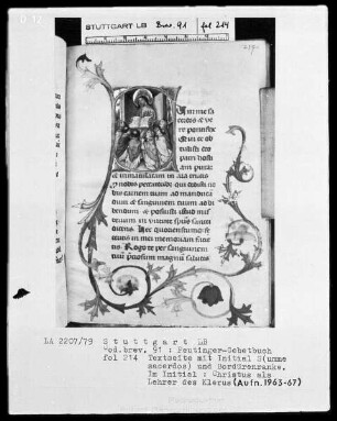 Gebetbuch des Konrad Peutinger — Initiale S (umme sacerdos), darin Christus als Lehrer des Klerus, Folio 214recto