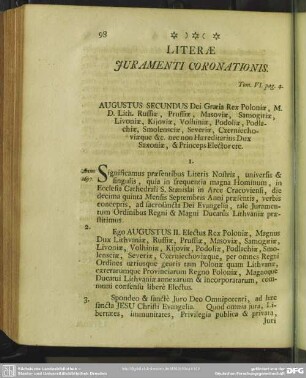 Literae Iuramenti Coronationis. Tom VI. pag. 4.