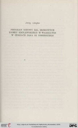 1: Program ideowy sal sejmowych na Zamku Królewskiego w Warszawie w czasach Jana III Sobieskiego
