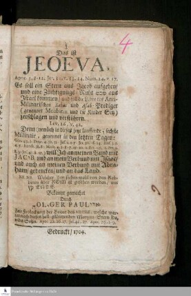 [...] Das ist Jeoeva, Apoc. 3, 8-12. Jer. 31, v. 33. 34. Num. 24, v. 17. Es soll ein Stern aus Jacob aufgehen ...