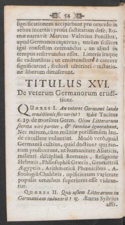 Titulus XVI. De veterum Germanorum eruditione