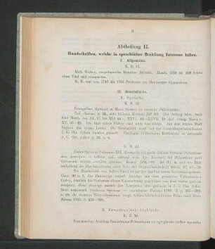 Abtheilung II. Handschriften, welche in sprachlicher Beziehung Interesse haben.