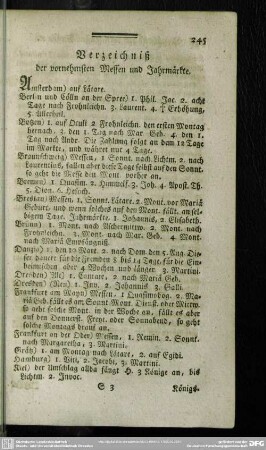 Verzeichniß der vornehmsten Messen und Jahrmärkte