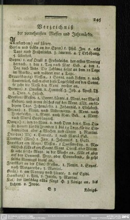 Verzeichniß der vornehmsten Messen und Jahrmärkte