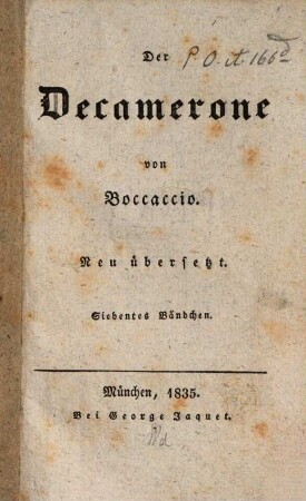 Der Decamerone von Boccaccio : Neu übersetzt. 7
