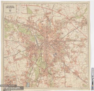 Plan der Messestadt Leipzig mit Vororten