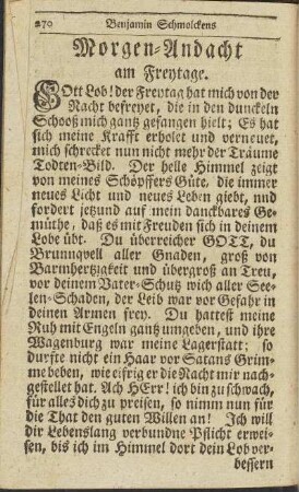 Morgen-Andacht am Freytage.