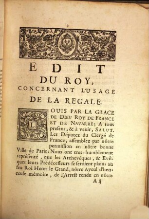 Edit Du Roy, Concernant L'Usage De La Regale : Registré en Parlement le 24. Janvier 1682.
