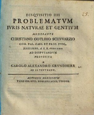 Disqvisitio IIII Problematvm Ivris Natvrae Et Gentivm