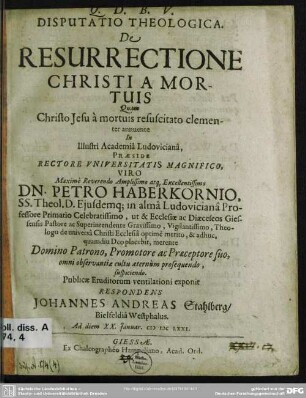 Disputatio Theologica. De Resurrectione Christi A Mortuis