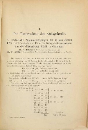 Die specielle Tuberculose der Knochen und Gelenke auf Grund von Beobachtungen der Göttinger Klinik, 1