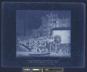 Abfahrt bei der Brooksbrücke, durch den Zollcanal : Feier der Schlusssteinlegung der Zollanschlussbauten Hamburgs durch S. M. Kaiser Wilhelm II., am 29. October 1888 : Aufgenommen, Hamburg, October 1888