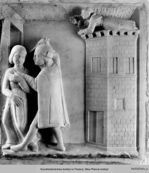 Die Ausstattung der Cappella Notarbartolo : Bogendekoration mit Szenen aus dem Leben des Heiligen Antonius von Padua und des Heiligen Franziskus : Der Heilige Antonius rettet eine Frau vor dem eifersüchtigen Ehemann