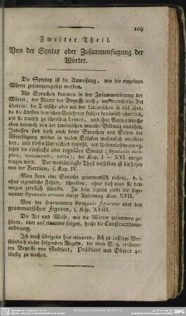Zweiter Theil. Von der Syntax oder Zusammenfügung der Wörter