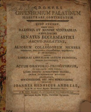 Oppenhemium Palatinum illustrari continuatum