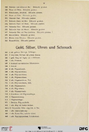 Gold, Silber, Uhren und Schmuck (Nr. 583-613)