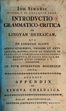 Introductio grammatico-critica in linguam hebraicam