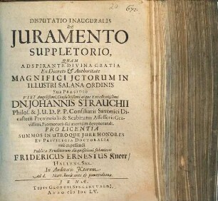 Disputatio inauguralis de iuramento suppletorio
