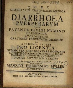Dissertatio Inavgvralis Medica De Diarrhoea Pverperarvm