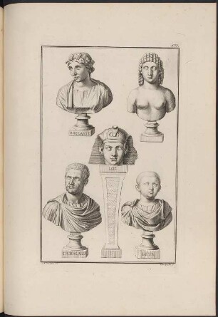 Büsten und Köpfe (Baccante, Isis, Caracalla, Geta)
