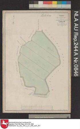 Lage von 5 fiskalischen Unlandstücken in der Nähe von ASEL Kolorierte Zeichnung von F. W. Sprengell Papier auf Leinen Format 48,0x31,0 M 1:2.000