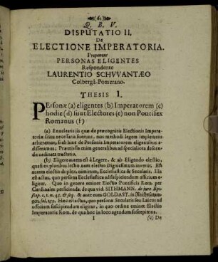 Disputatio II. De Electione Imperatoria. Proponens Personas Eligentes
