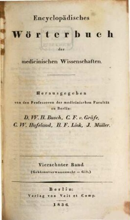 Encyclopädisches Wörterbuch der medicinischen Wissenschaften, 14. Band. Gebärmutterwassersucht-Gift