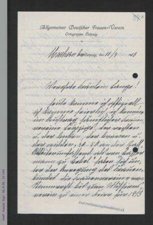 Brief von Pauline Voigtländer an Helene Lange