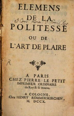 Elémens De la Politesse Ou De L'Art De Plaire