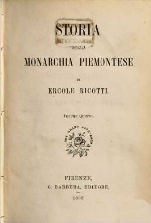 Storia della monarchia piemontese. Volume 5