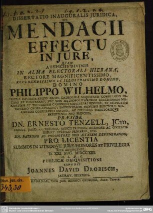 Dissertatio Inauguralis Iuridica, De Mendacii Effectu In Iure