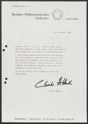 Kurzer Text von C. Abbado über Cesare Mazzonis
