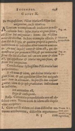 Caput X. De Propositione, Filius Mariae est Filius Dei unigenitus, an sit identica.
