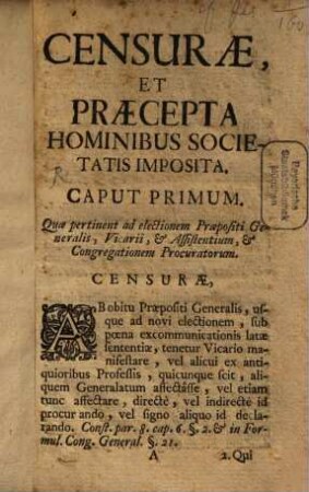 Censurae et Praecepta hominibus societatis imposita