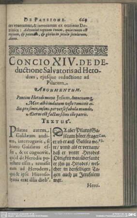 Concio XIV. De Deductione Salvatoris ad Herodem, eiusque reductione ad Pilatum