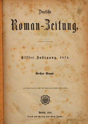Deutsche Roman-Zeitung. 1874,1, 1874,1 = Jg. 11