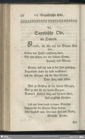 VI. Sapphische Ode, an Damon