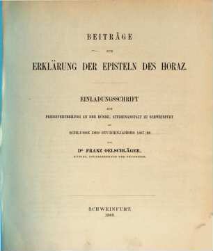 Beiträge zur Erklärung der Episteln des Horaz