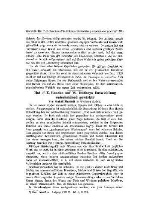 Hat F. E. Beneke auf W. Diltheys Entwicklung entscheident gewirkt