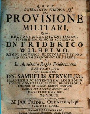 Dissertatio Juridica De Provisione Militari