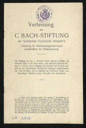 Verfassung der C. Bach-Stiftung der Technischen Hochschule Stuttgart (1918)