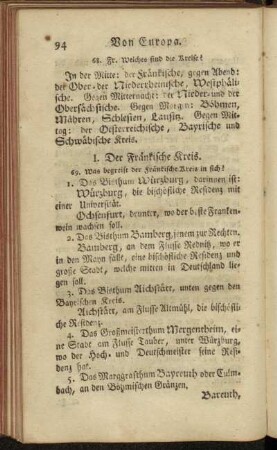 I. Der Fränkische Kreis. - VI. Der Obersächsische Kreis.