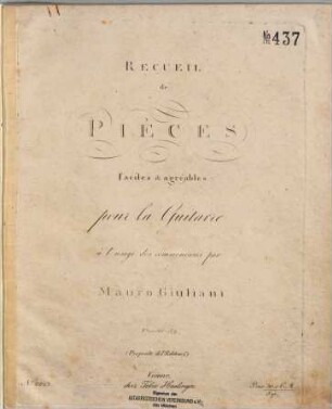 Recueil de pièces faciles & agréables : pour la guitarre ; à l'usage des commençans ; oeuvre 59