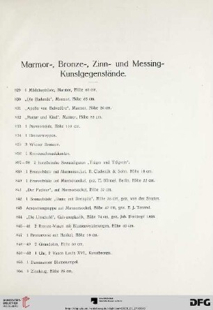 Marmor-, Bronze-, Zinn- und Messing-Kunstgegenstände (Nr. 829-914)