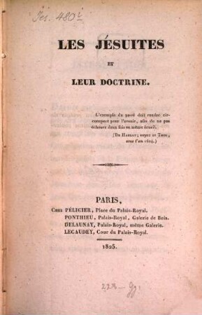 Les Jésuites et leur doctrine
