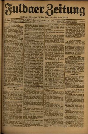 Erste Ausgabe vom Freitag, den 10. Dezember 1920.