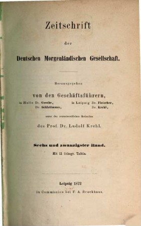 Zeitschrift der Deutschen Morgenländischen Gesellschaft : ZDMG. 26, 26. 1872