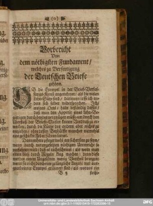 Vorbericht Von dem nöthigen Fundament, welches zu Verfertigung der Teutschen Briefe gehöret.
