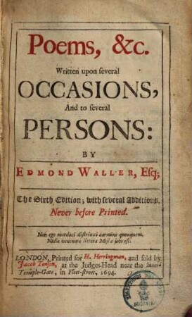 Poems : written upon several occasions, and to several persons, 1