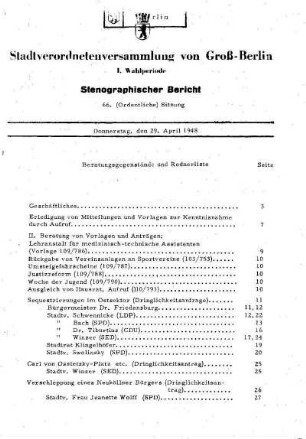 Nr. 66, 29. April 1948, Ordentliche Sitzung